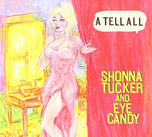 Album cover art featuring a blonde woman in a pink bodysuit, holding a red curtain.