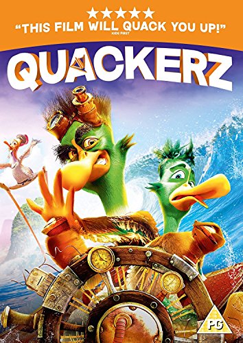 Animated duck characters steer a ship on the Quackerz DVD cover art.