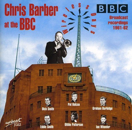 "CD cover featuring Chris Barber on a rooftop with a trombone."