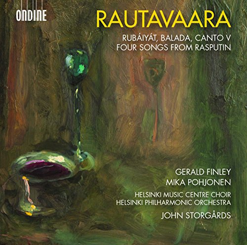 "Album cover with abstract green and brown painting and yellow title 'Rautavaara'."