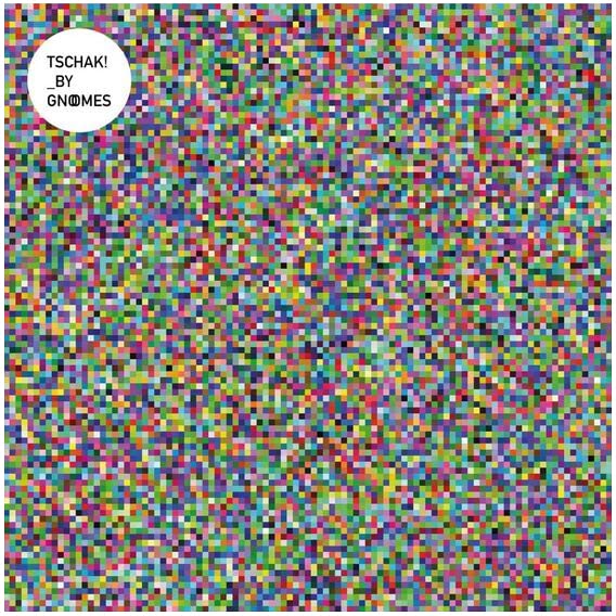 CD cover for Gnoomes’ “Tschak!” featuring a pixelated, colorful abstract design.