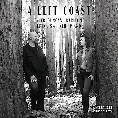 Black and white CD cover featuring two people in a forest.