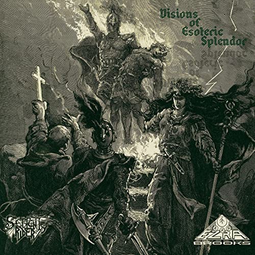 Dark, detailed illustration of figures in robes and armor, album cover art.
