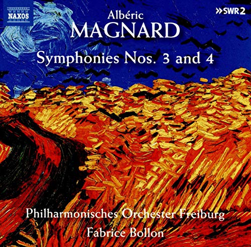 CD cover for Magnard symphonies, featuring abstract fiery orange and blue art.