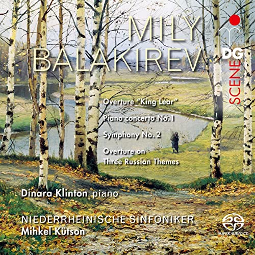 CD cover for Balakirev orchestral works, featuring a birch forest scene.