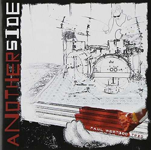 "Album cover featuring a black and white sketch of a drummer and 'ANOTHER SIDE' text."