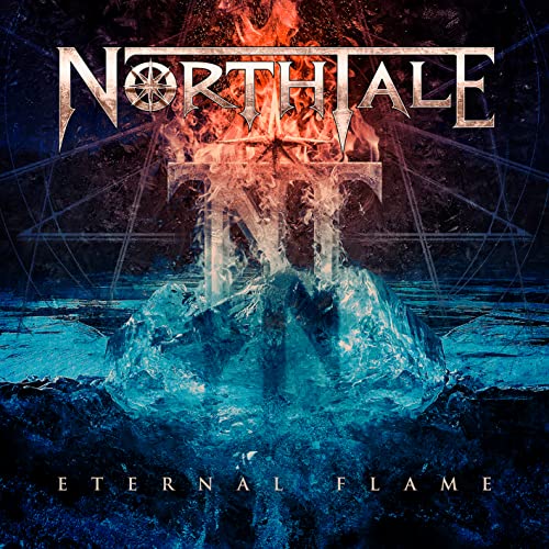 NorthTale “Eternal Flame” album cover with fire, ice, and geometric patterns.