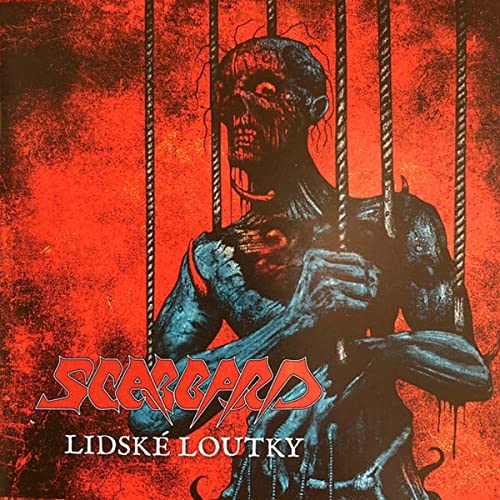CD cover: grotesque, caged figure with the band name "Scabbard" displayed.