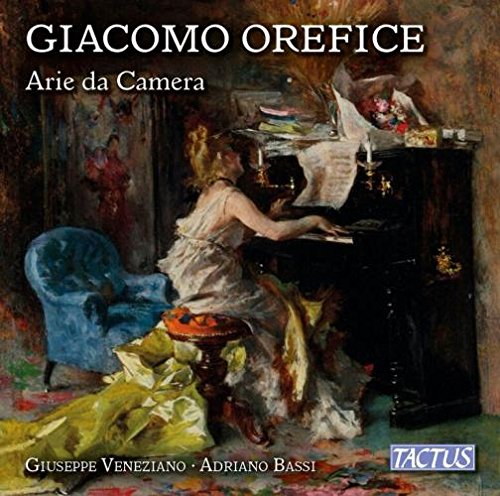 "CD cover featuring a painting of a woman playing a piano."