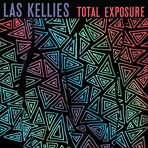 Album cover for Las Kellies’ “Total Exposure” with colorful triangle pattern.