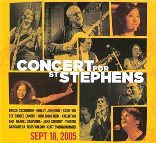 "Yellow album cover with collage of musicians performing, titled 'Concert for St. Stephen's'."