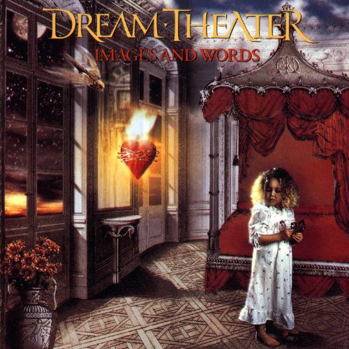 "Dream Theater's 'Images and Words' CD cover featuring a girl in a surreal bedroom scene."