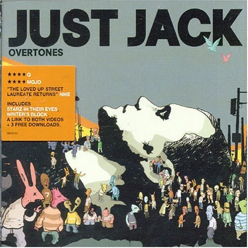 Album cover for Just Jack's Overtones featuring a giant white face and small figures.