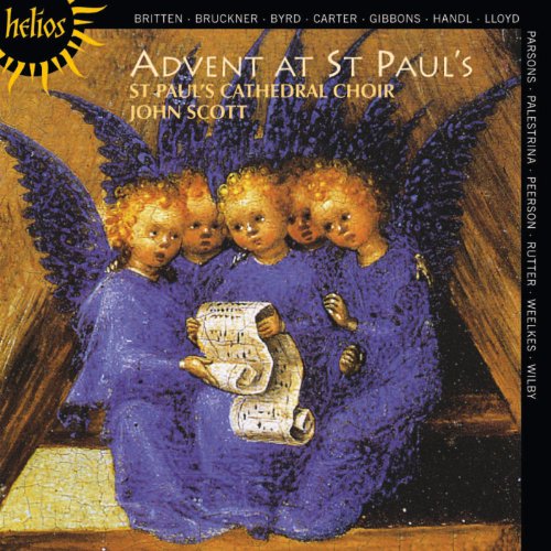 "CD cover art featuring four cherubs in purple robes holding scrolls and quill."