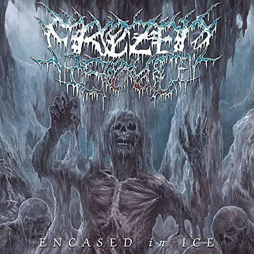 Dark fantasy album cover featuring a frozen, skeletal figure emerging from ice.