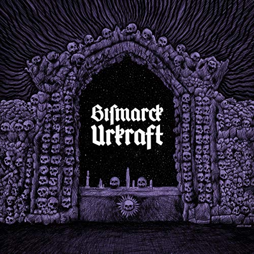 Dark illustration of an arched gateway decorated with skulls and the album title.