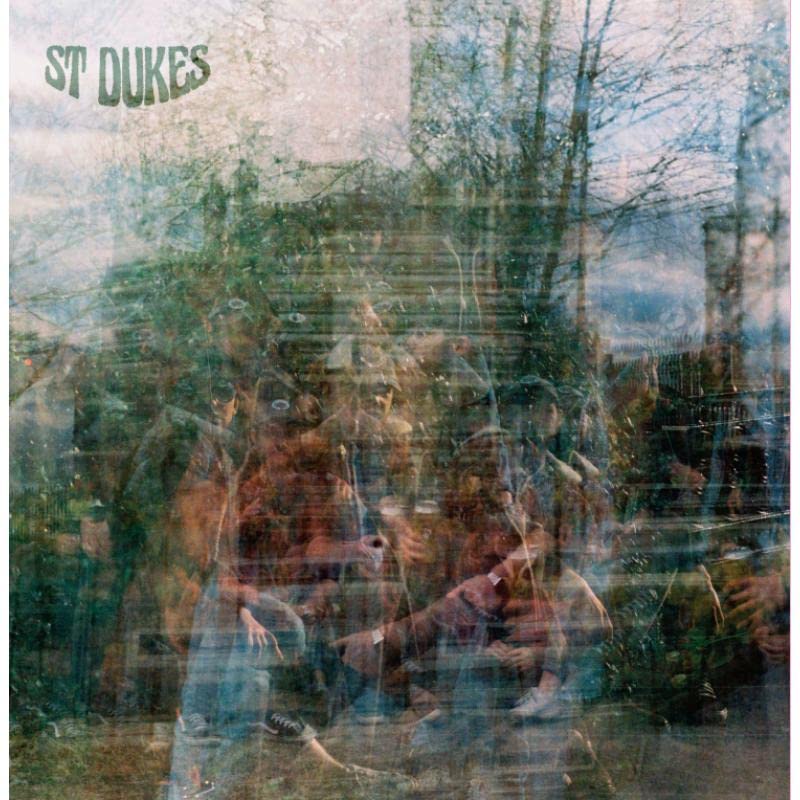 St Dukes vinyl album cover with blurred figures in a forest.