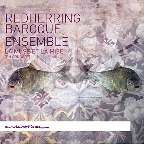 "CD cover with fish on a floral background, text 'Redherring Baroque Ensemble'."