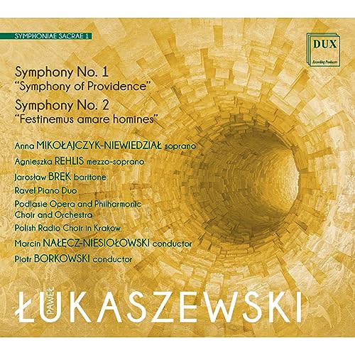 CD cover for Łukaszewski symphonies featuring golden radial design and text.
