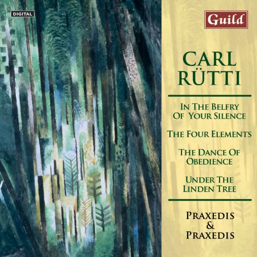 "CD cover with forest painting and green text on yellow background."