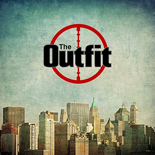 City skyline with "The Outfit" text inside a red target symbol above the buildings.