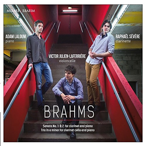 CD cover featuring three musicians on a red staircase, labeled "Brahms".