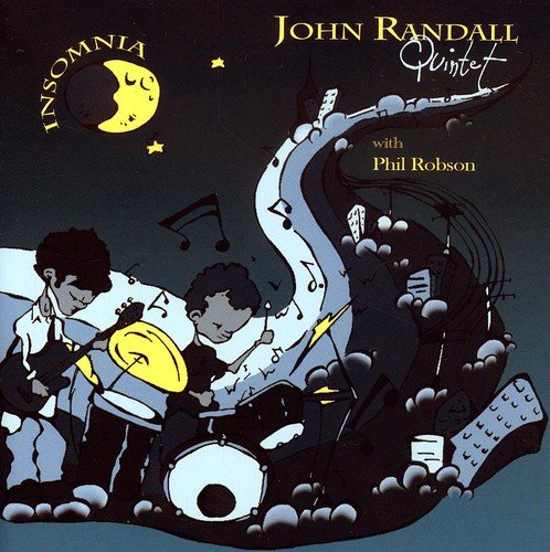 "Album cover art featuring cartoon musicians surrounded by musical notes and a crescent moon."