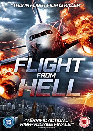 DVD cover for "Flight From Hell" showing a plane engulfed in flames and lightning.