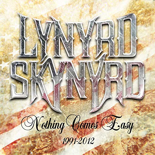 "Lynyrd Skynyrd album cover with silver text on a distressed American flag background."