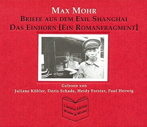 Red audiobook cover with black and white photo and text in German.