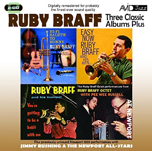 "CD cover with four jazz album covers and Ruby Braff playing trumpet."