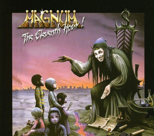 "Album cover art: hooded figure surrounded by children, with sword and scrolls nearby."
