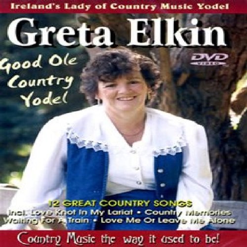 "Greta Elkin's DVD cover featuring a smiling woman in a white and blue outfit."