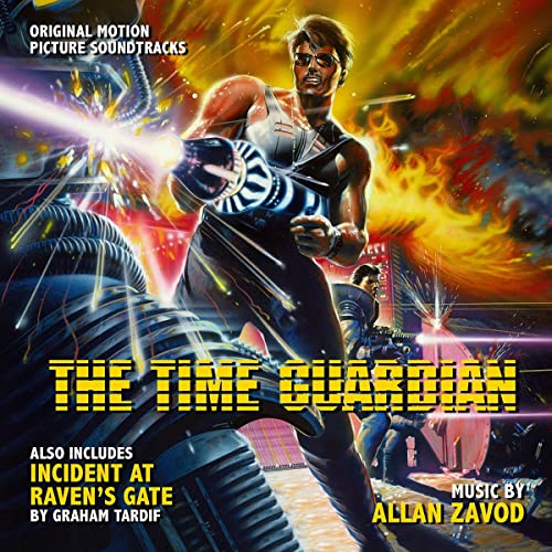 CD cover for "The Time Guardian" soundtrack, featuring a sci-fi action scene.