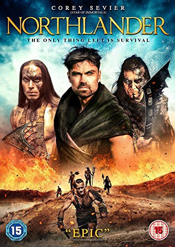 Northlander DVD cover featuring three rugged men amidst a fiery battlefield.