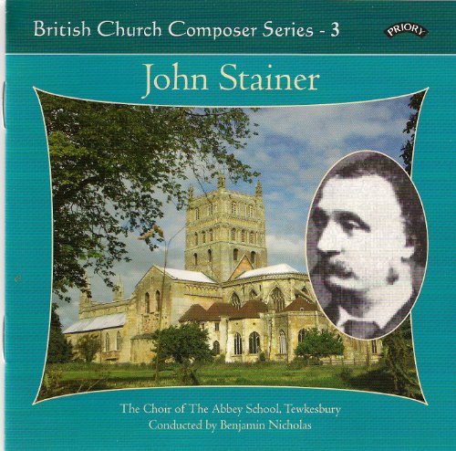 CD cover for John Stainer church music, featuring a church and portrait.