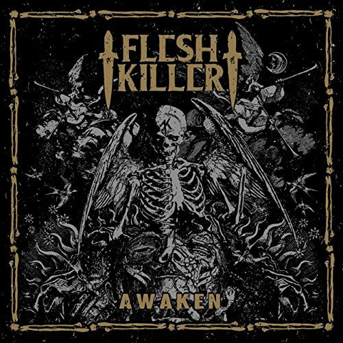 Dark album cover with skeletal figures and ornate, gothic artwork.