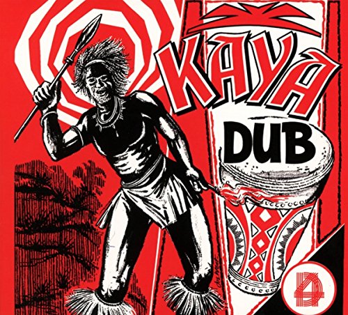 Red and white album cover depicting a figure with a spear and drum.