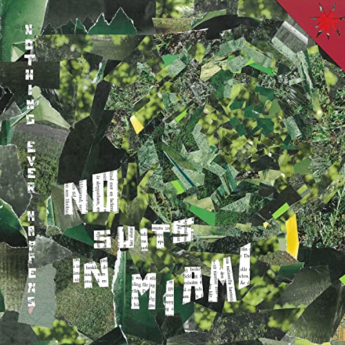 Collage of green foliage and text reading “No Suits In Miami.”