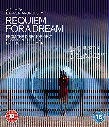 “Requiem For A Dream” Blu-ray cover with distorted image and cast names.
