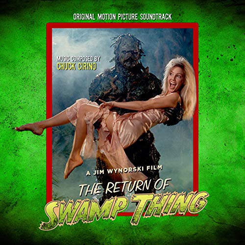 "CD cover art for 'Return of Swamp Thing' soundtrack with monster and woman on green background."