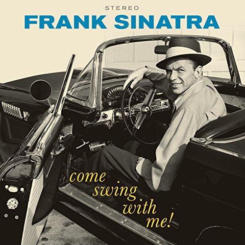 Frank Sinatra in a convertible, album cover for “Come Swing With Me!”.