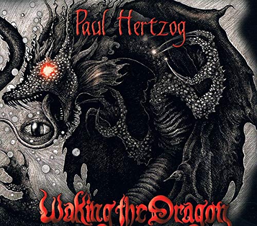 "Album cover art featuring a black and white dragon illustration with red text."