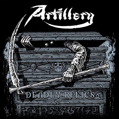 Artillery’s “Deadly Relics” CD cover: skeletal hand emerging from a treasure chest.