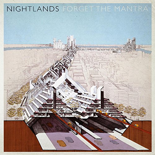 Nightlands album cover: detailed architectural drawing of a futuristic city.