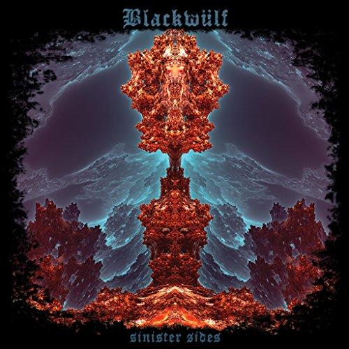"Album cover with a symmetrical, fiery red tree against a dark, cloudy background."