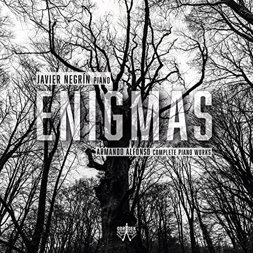 CD cover: black and white forest with large text “ENIGMAS”.