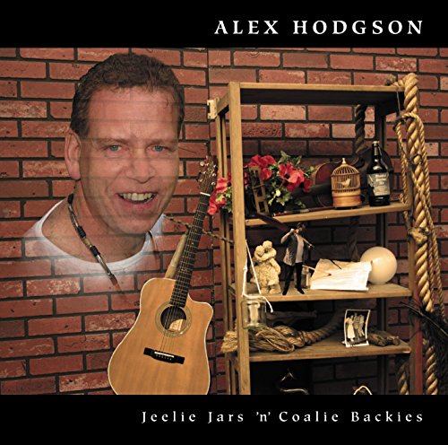 Album cover with man, guitar, and wooden shelf with various objects against a brick wall.