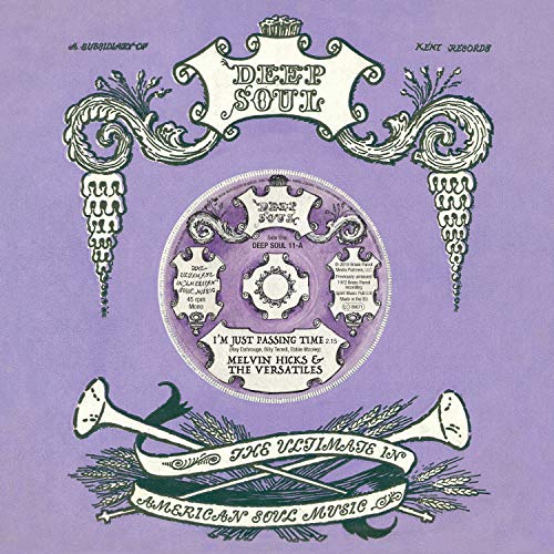 Purple vinyl record label with ornate floral and musical instrument designs.