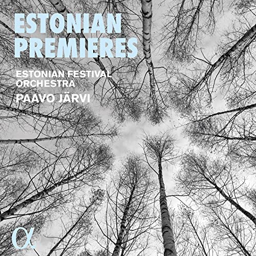CD cover with text and a low-angle view of birch trees.